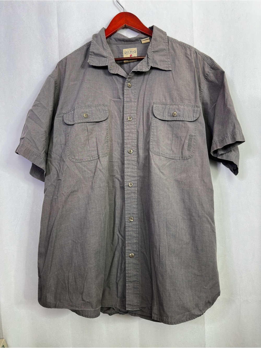 Red Head Button Up Mens Short Sleeve Grey Outdoors Fishing Comfort Versatile 3XL